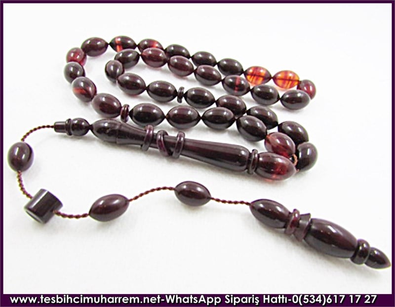 Sıkma Kehribar Tesbih 8*12,5 mm Mor Güllerin Kokusuna