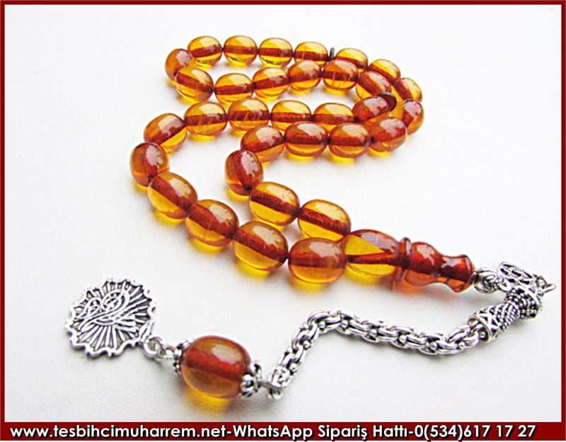 Sıkma Kehribar Tesbih 9,5*11,5 mm Eski Usül Kök Türük