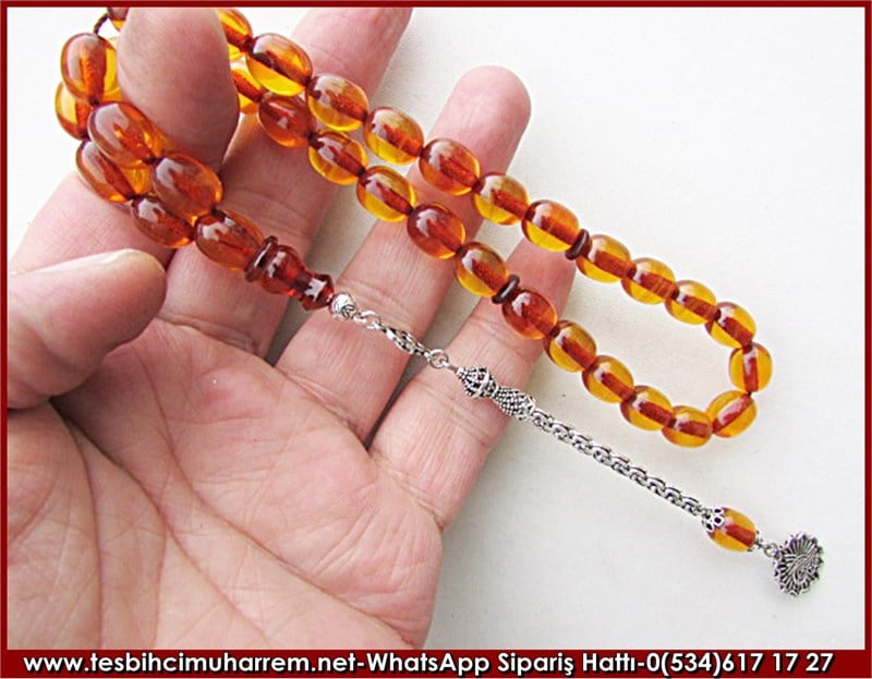 Sıkma Kehribar Tesbih 9,5*11,5 mm Eski Usül Kök Türük