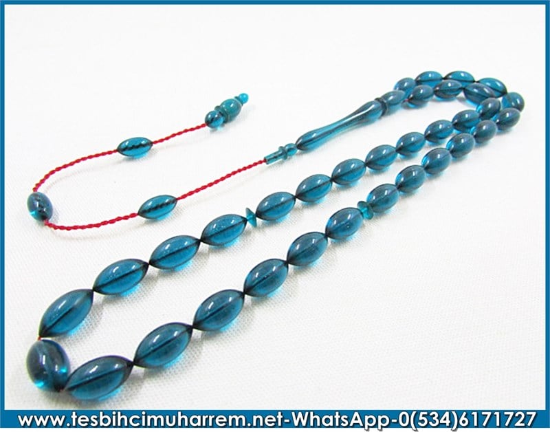 ATEŞ KEHRİBAR TESBİH 6,5*11,5 mm RAFİNERİ MAVİ