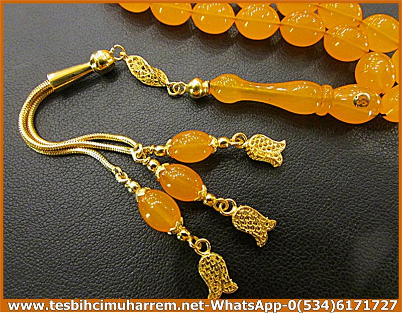 SIKMA KEHRİBAR TESBİH 7,5*10 mm ALTIN PÜSKÜLLÜ KARTAL AĞA