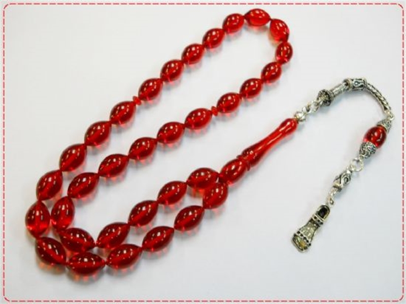 7X11 MM SU DAMLASI  ATEŞ-İ KEHRİBAR FULL GÜMÜŞ TASARIM TESBİH