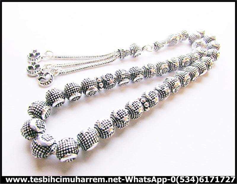 GÜMÜŞ TESBİH 6,5*7 mm AY YILDIZ MOTİF SON NEFES