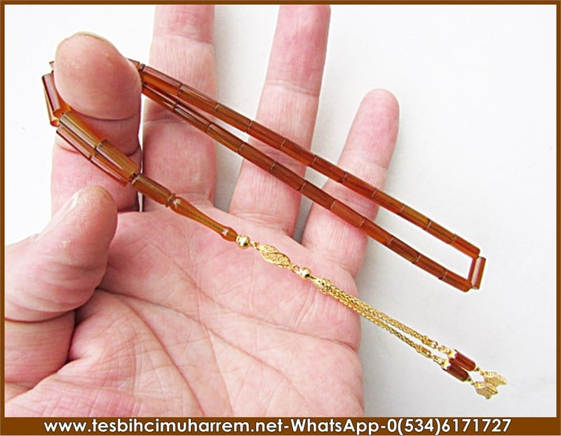 OSMANLI SIKMA KEHRİBAR 5*12 mm ALTIN PÜSKÜLLÜ NİLÜFER HATUN 