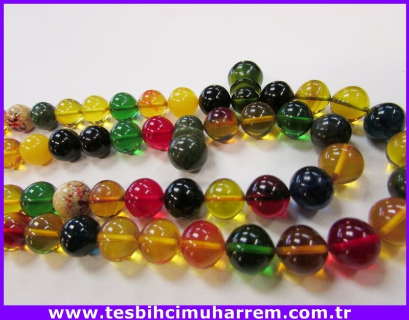 KEHRİBAR TESBİH 9x9.5 mm 99 luk RENKLİ TEŞEVVÜŞ SIKMA TESBİHAT