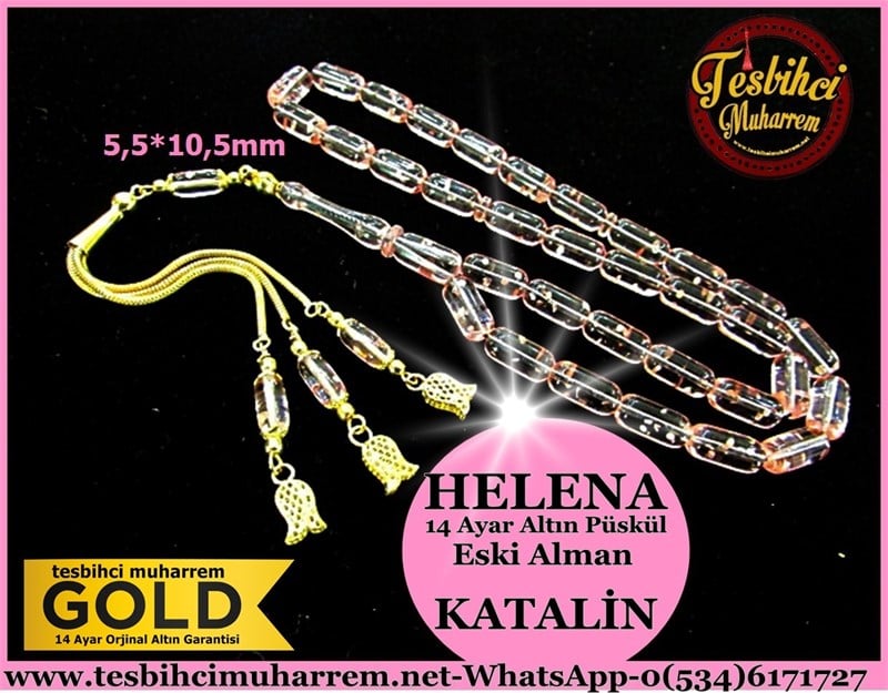 KATALİN TESBİH 5,5*10,5 mm ALTIN PÜSKÜLLÜ HELENA