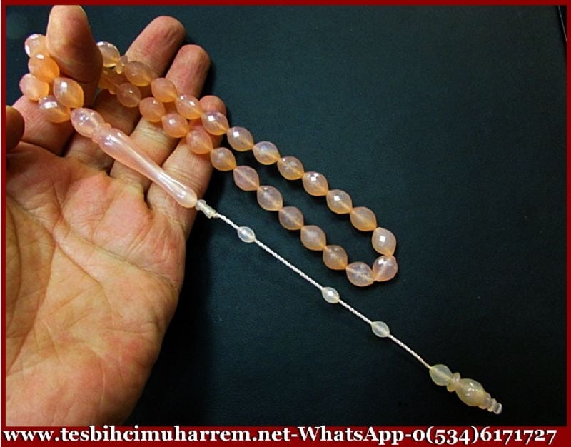 PEMBE KUVARS TAŞ TESBİH 10x13 mm FASETALI BANYABAŞI