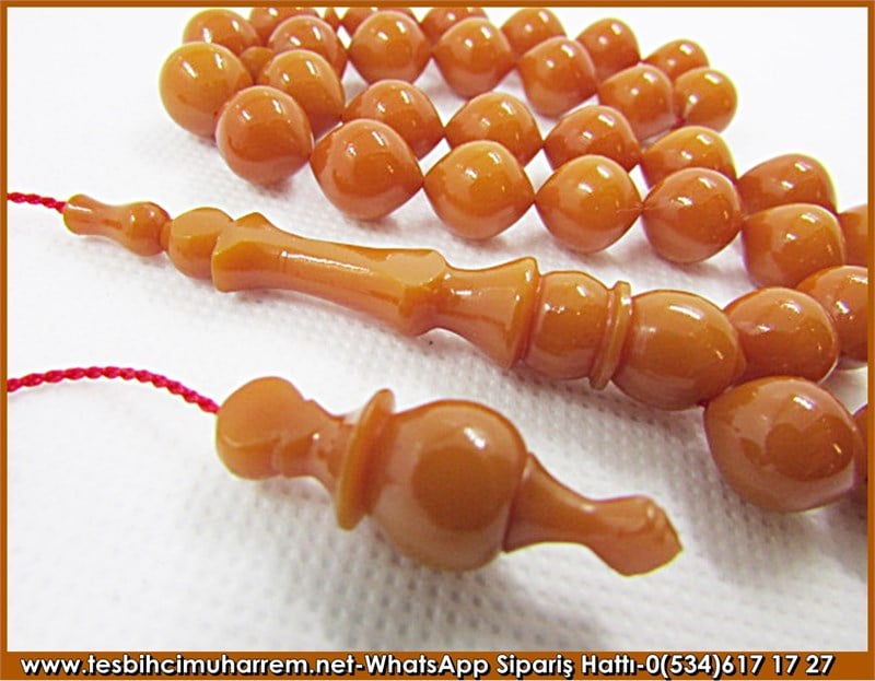 Sıkma Kehribar Tesbih 10*12 mm Kayısı Tonda Burgaçlı