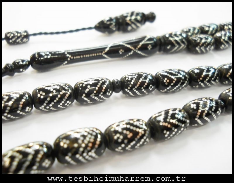 7X10.5 mm ÇEŞM-İ YÜSÜR SİYAH MERCAN TESBİH