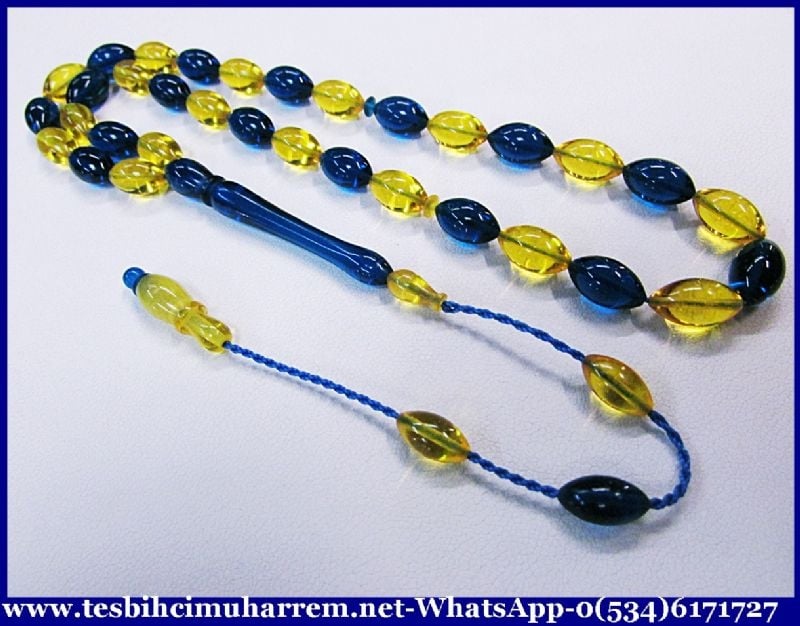 SIKMA KEHRİBAR TESBİH 6x10 mm SARI LACİVERT OĞUZ