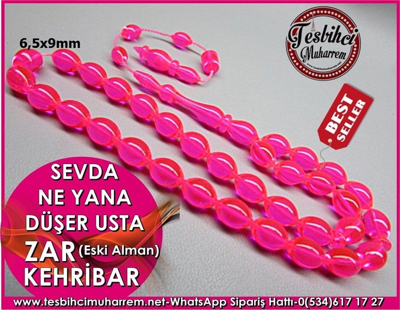 Eski Alman Zar Kehribar Tesbih 6,5*9 mm Sevda Ne Yana Düşer Usta