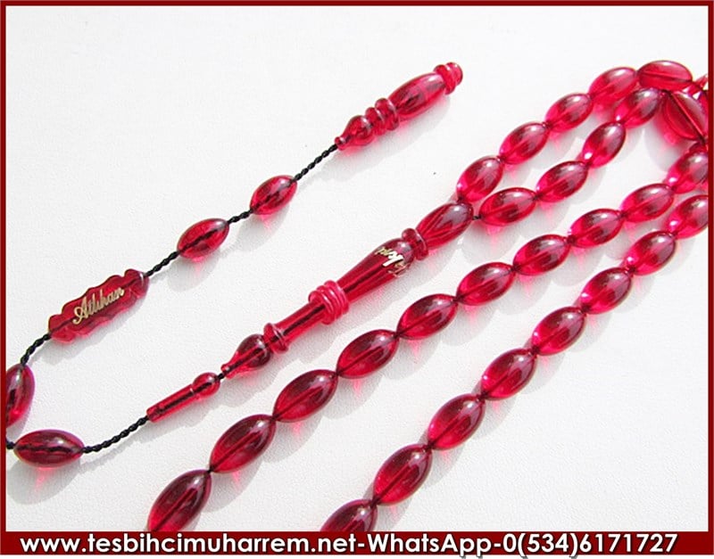 ATEŞ KEHRİBAR TESBİH 6,5*12 mm ALTIN VARAKLI İSMİNİZE ÖZEL
