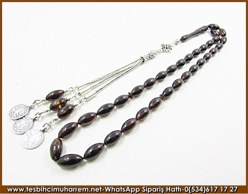 Sıkma Kehribar Tesbih 5,5*11 mm Esmesun Ayruluk