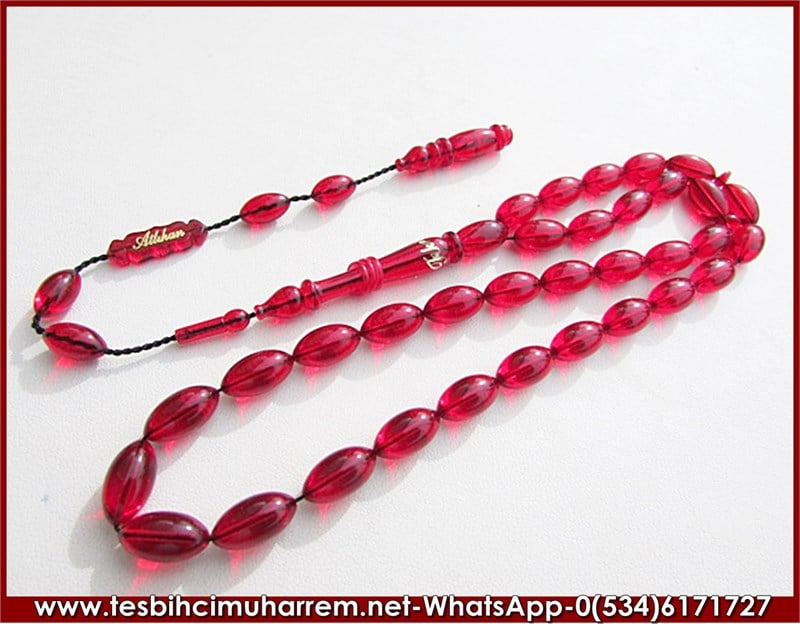 ATEŞ KEHRİBAR TESBİH 6,5*12 mm ALTIN VARAKLI İSMİNİZE ÖZEL