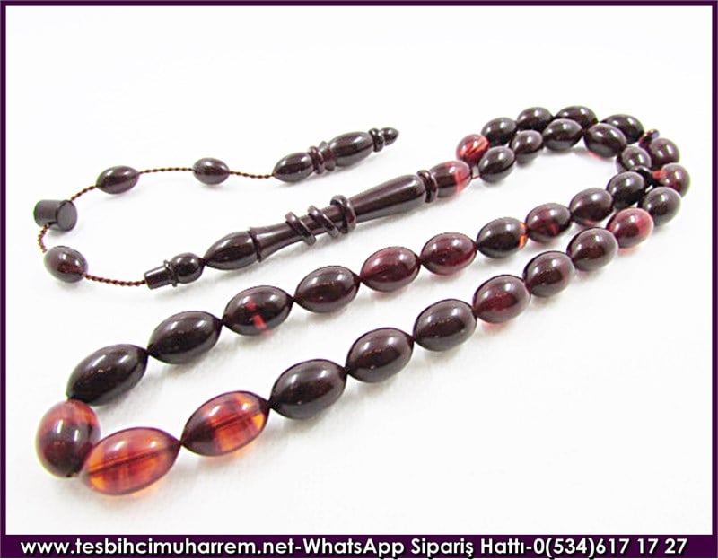 Sıkma Kehribar Tesbih 8*12,5 mm Mor Güllerin Kokusuna