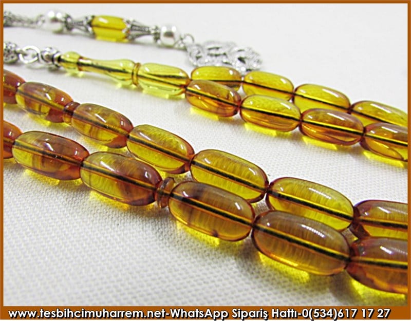  Sıkma Kehribar Tesbih 6*11,5 mm Bal Küpü 