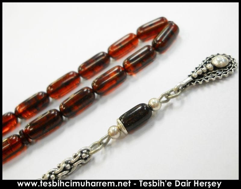 5X10 mm TESBİH-ÜL LEHİDE KAHVE SİYAH DAMARLI SIKMA KEHRİBAR TESBİH