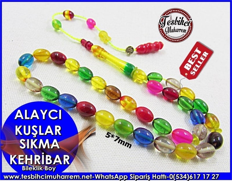 Sıkma Kehribar Tesbih 5*7 mm Bileklik Alaycı Kuşlar