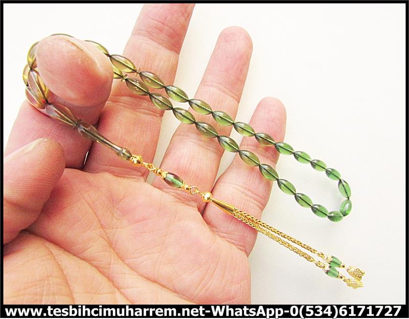 ZAR KEHRİBAR TESBİH 5*10,5 mm ALTIN PÜSKÜLLÜ ŞEHZADE ABDULLAH 