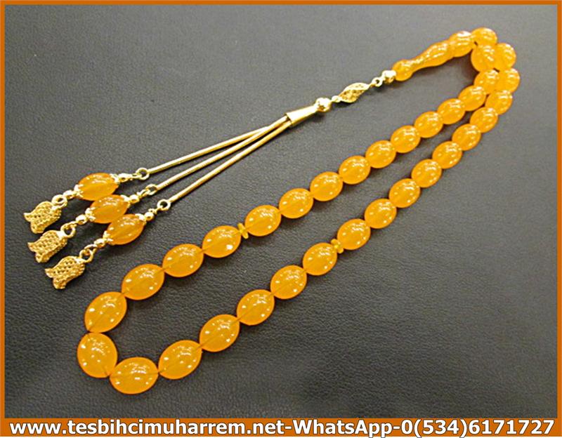 SIKMA KEHRİBAR TESBİH 7,5*10 mm ALTIN PÜSKÜLLÜ KARTAL AĞA