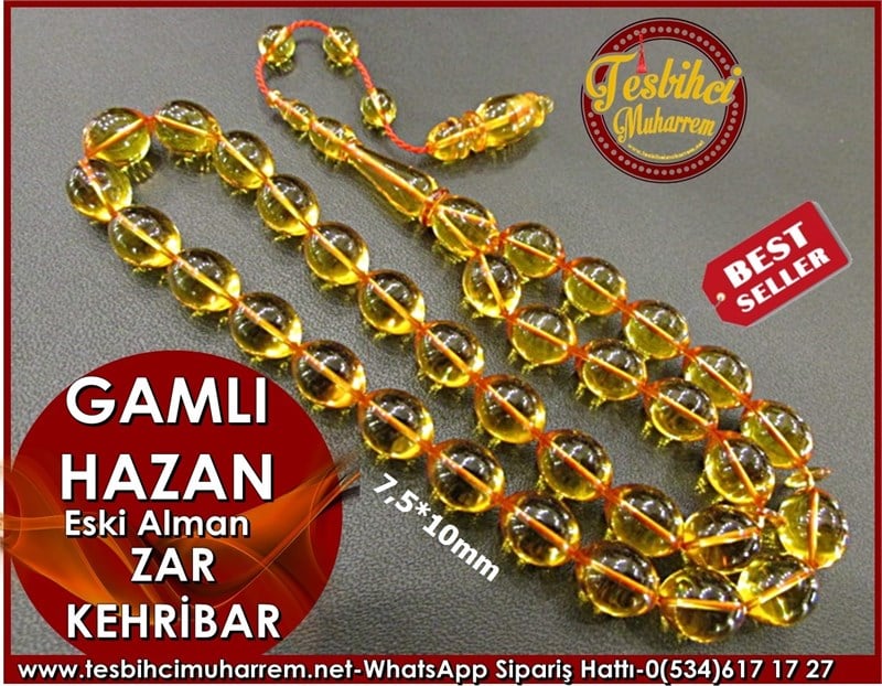 Eski Alman Zar Kehribar Tesbih 7,5*10 mm Gamlı Hazan 