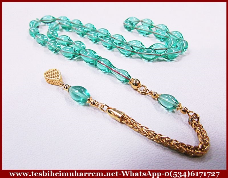 ZAR KEHRİBAR TESBİH 6x11 mm ALTIN KOZALI BABİEL