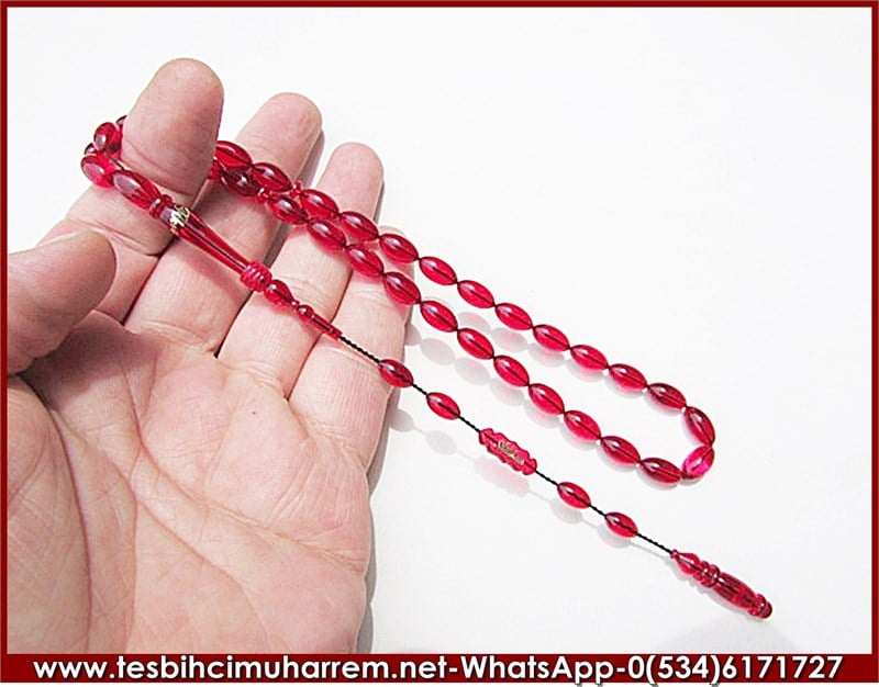 ATEŞ KEHRİBAR TESBİH 6,5*12 mm ALTIN VARAKLI İSMİNİZE ÖZEL