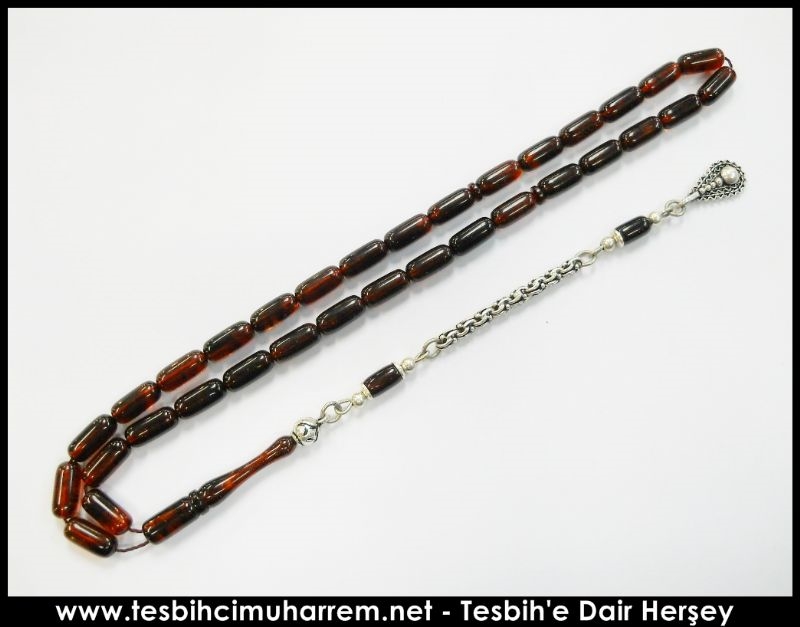 5X10 mm TESBİH-ÜL LEHİDE KAHVE SİYAH DAMARLI SIKMA KEHRİBAR TESBİH