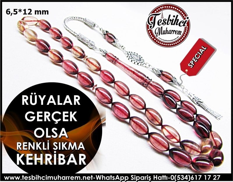 Uzun Kamçılı Sıkma Kehribar Tesbih 6,5*12 mm Rüyalar Gerçek Olsa 