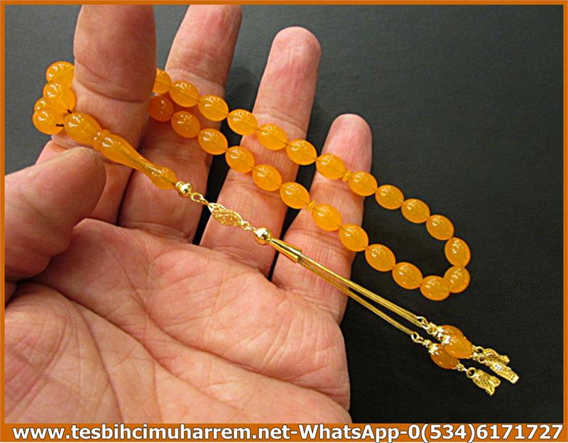 SIKMA KEHRİBAR TESBİH 7,5*10 mm ALTIN PÜSKÜLLÜ KARTAL AĞA