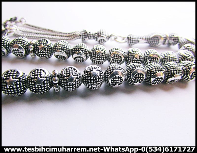 GÜMÜŞ TESBİH 6,5*7 mm AY YILDIZ MOTİF SON NEFES