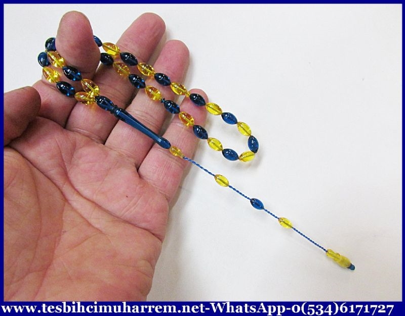 SIKMA KEHRİBAR TESBİH 6x10 mm SARI LACİVERT OĞUZ