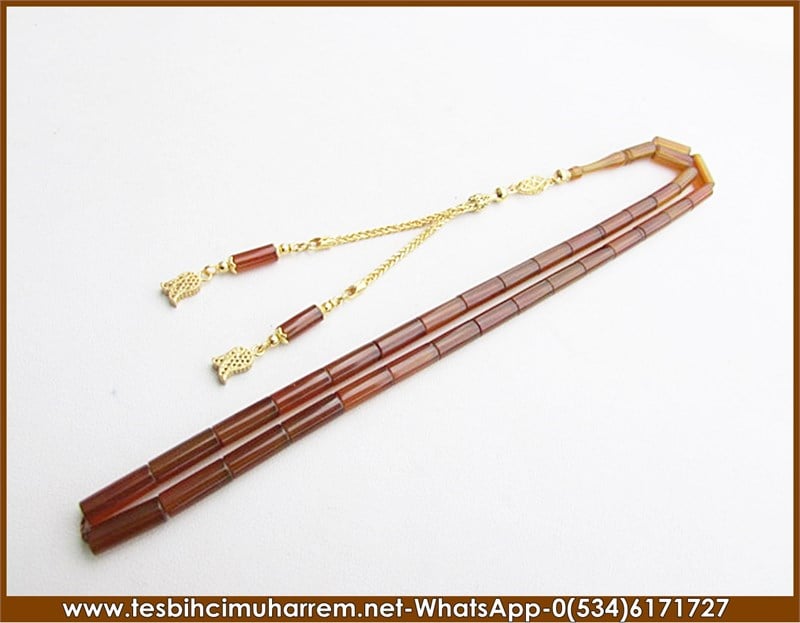 OSMANLI SIKMA KEHRİBAR 5*12 mm ALTIN PÜSKÜLLÜ NİLÜFER HATUN 