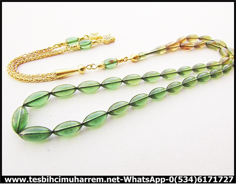 ZAR KEHRİBAR TESBİH 5*10,5 mm ALTIN PÜSKÜLLÜ ŞEHZADE ABDULLAH 