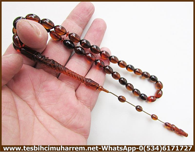 SIKMA KEHRİBAR TESBİH 8*12 mm ESKİ ALMAN MUHAMMIS 