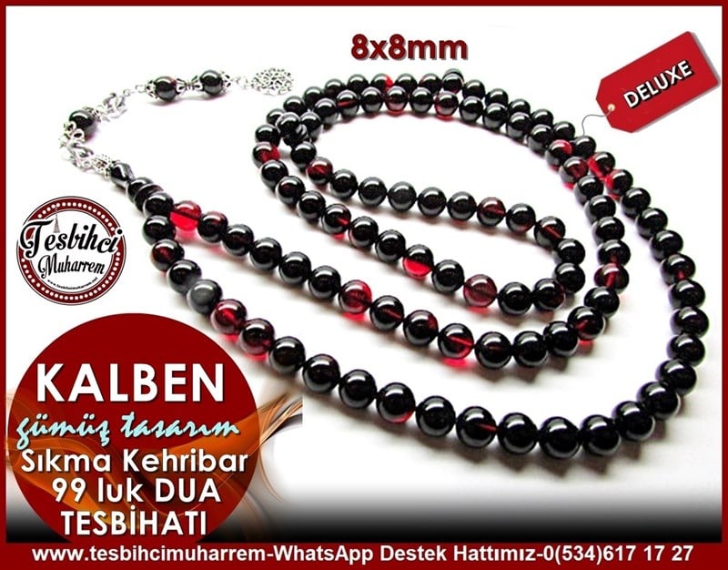 99 luk Küre Kesim Siyah Kırmızı Sıkma Kehribar Kalben Dua Namaz Tesbihatı