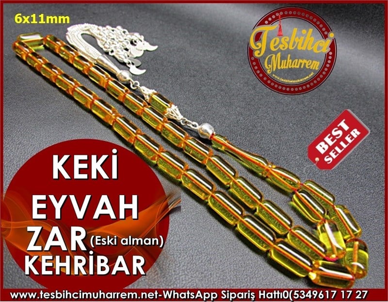 Eski Alman Zar Kehribar Tesbih 6*11 mm Keki Eyvah 