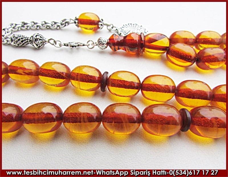 Sıkma Kehribar Tesbih 9,5*11,5 mm Eski Usül Kök Türük