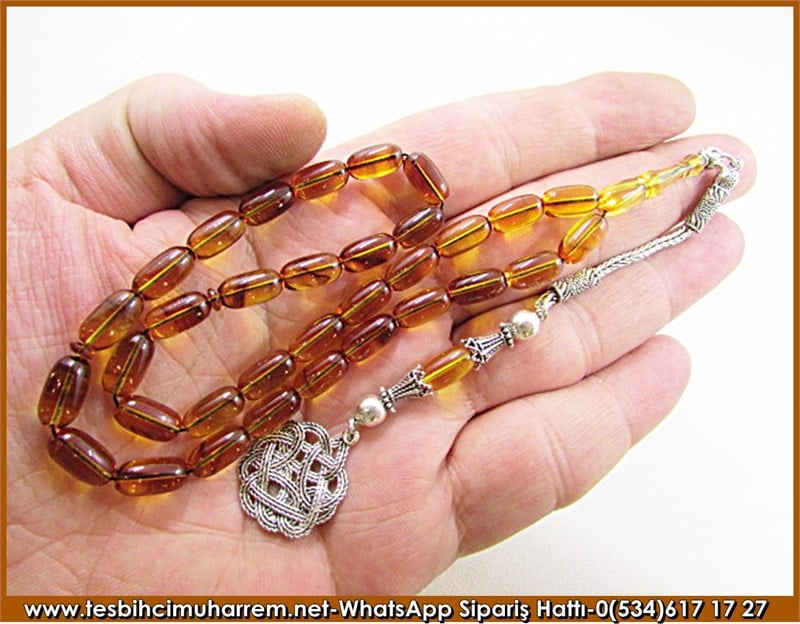  Sıkma Kehribar Tesbih 6*11,5 mm Bal Küpü 