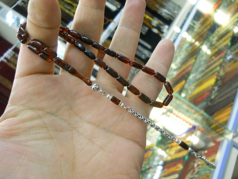5X10 mm TESBİH-ÜL LEHİDE KAHVE SİYAH DAMARLI SIKMA KEHRİBAR TESBİH