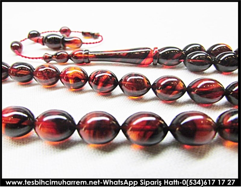  Renkli Sıkma Kehribar Tesbih 7*10 mm Tekno Mix 