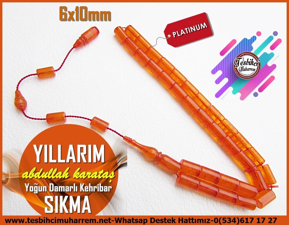 Turuncu Kehribar TesbihlerTM13551Abdullah Karataş Usta El İşçiliği Tespih | Kayısı Sıkma Kehribar, Kesme Model, Yoğun Damarlı, 