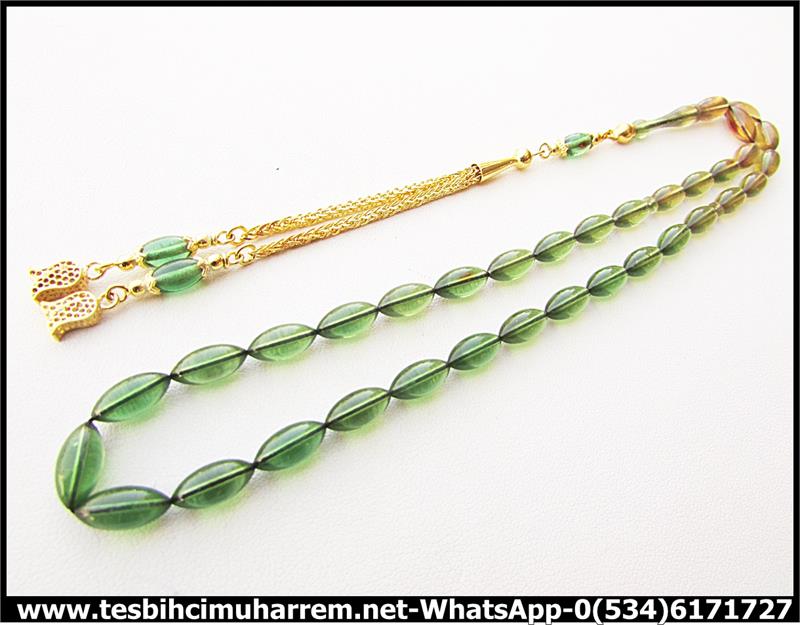 ZAR KEHRİBAR TESBİH 5*10,5 mm ALTIN PÜSKÜLLÜ ŞEHZADE ABDULLAH 