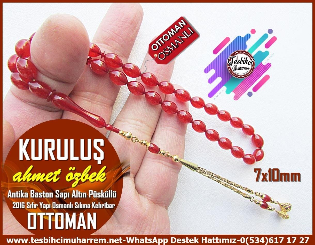 Baston Sapından TesbihlerTM13608Ahmet Özbek Usta Tornası Tespih | Osmanlı Sıkma Kehribar, Antika Baston Sapından, Altın Püsküllü, 