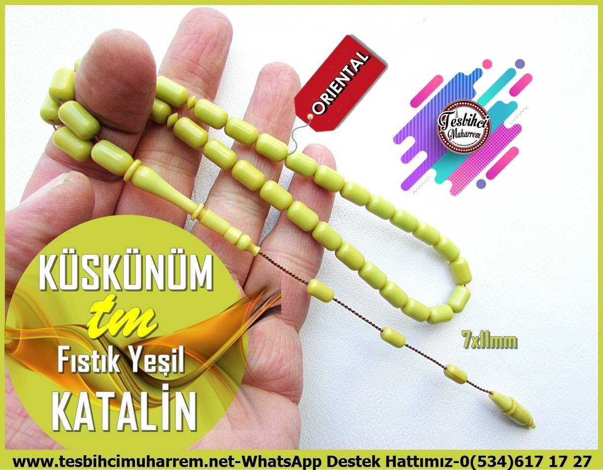 Katalin Ve Bağa TesbihlerTM13678Akif Kargın Usta Tornası | Fıstık Yeşili Katalin Tespih, Kapsül Kesim, 