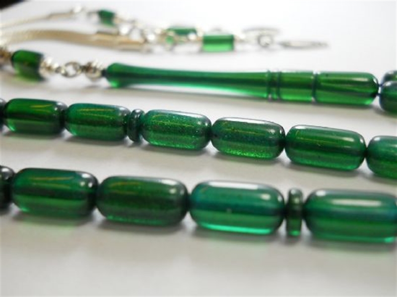 5X10 mm YANAR DÖNER YOSUN YEŞİLİ SIKMA KEHRİBAR TESBİH
