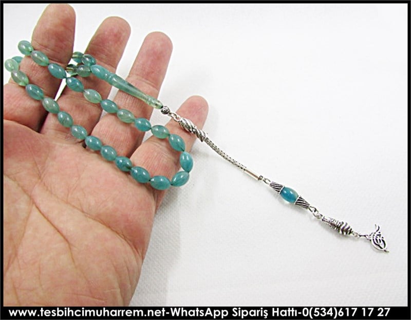 Gümüş Püsküllü Sıkma Kehribar Tesbih 6,5*10 mm Buz Kırağı 