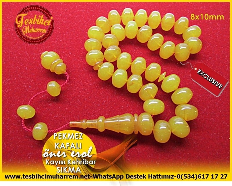 Basık Teker Bileklik Model Sıkma Kehribar Tesbih Pekmez Kafalı 