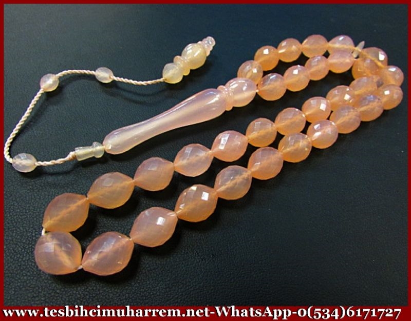 PEMBE KUVARS TAŞ TESBİH 10x13 mm FASETALI BANYABAŞI