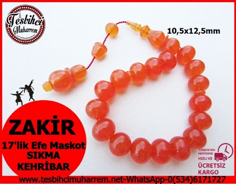 ATEŞ KEHRİBAR TESBİH 10,5x12,5 mm ZAKİR EFE